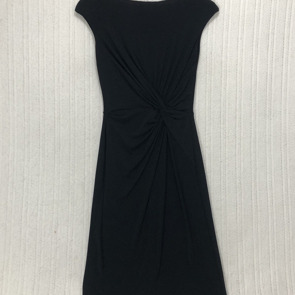 Lauren Ralph Lauren Black Twist Front Sheath Dress Size 2 Boat Neck Sleeveless